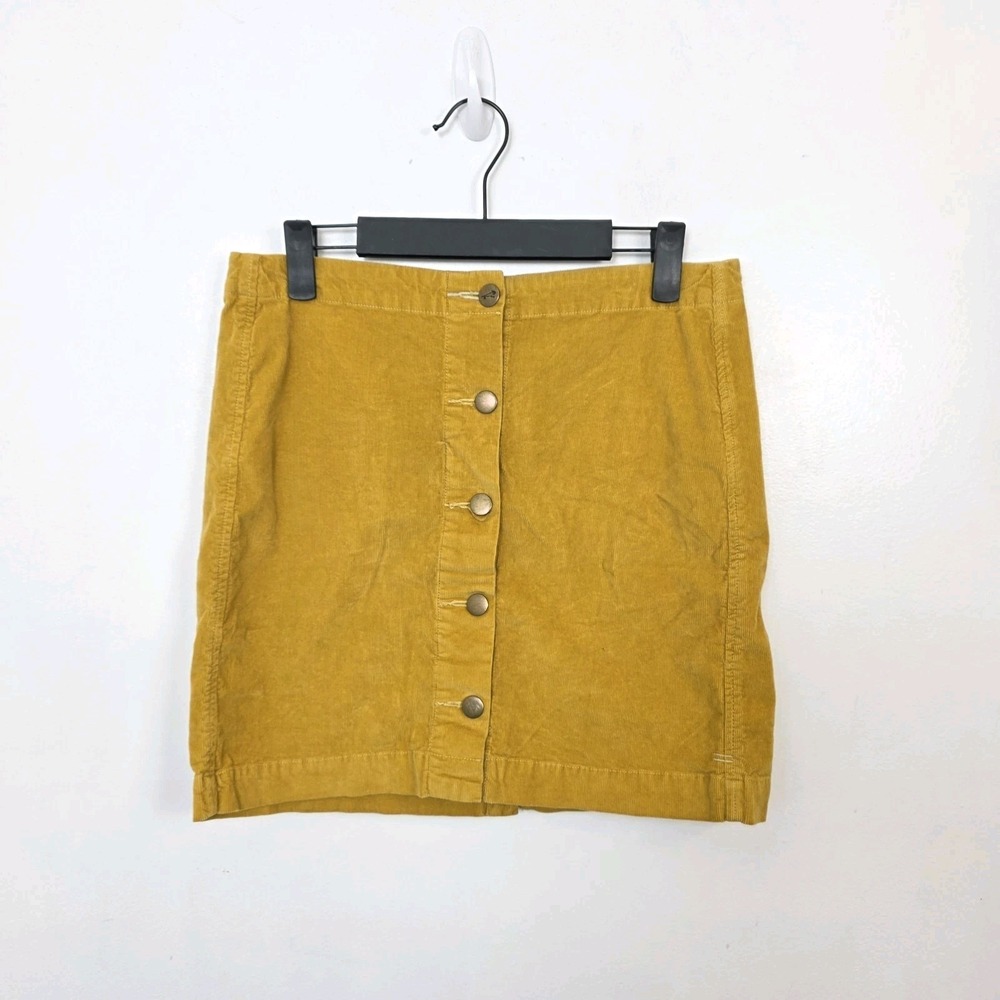 Toad & Co Yellow Organic Cotton Cruiser Corduroy Button Up Mini Skirt Size 4